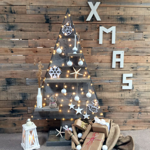 Vintage Pallet Christmas Tree with Shelves
